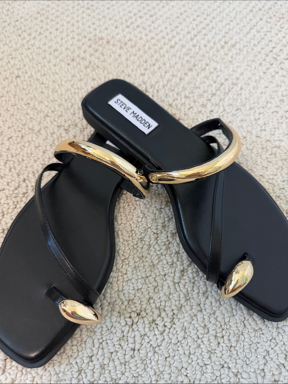 Steve Madden Black Sandals with Gold Accent Hardware